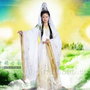 古装观音菩萨林心如白色汉服观世音服装舞台仙女演出服有头纱p102