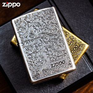 官方zippo打火机男士唐草美版原装520送男友古银金色刻花