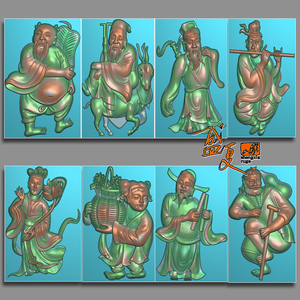 八仙精雕图玉雕挂件墓碑对联夹杆过梁传统故事神话人物浮雕灰度