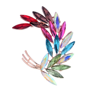 精致彩水晶羽毛胸花 时尚百搭衣服配饰树叶领针别针披肩针扣