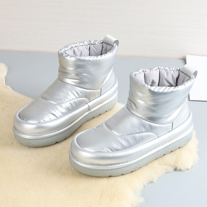 厚底雪地靴女靴2023冬季新款潮加厚棉鞋防滑防水光面增高加绒短靴
