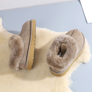 羊皮毛一体雪地靴女2023低帮面包鞋真皮加绒包子鞋冬季保暖棉鞋