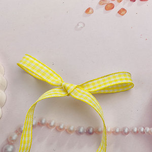 1cm10米黄色格子布带手工DIY发饰发夹材料包夹子包腰细丝绸彩带