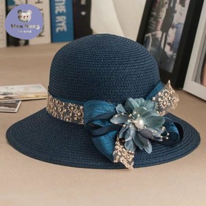 帽子女新款防晒草帽花朵洋气太阳帽可折叠韩版夏季时尚沙滩遮阳帽
