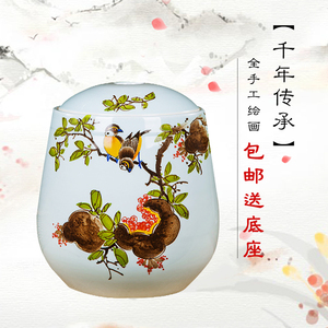 全手工 景德镇手绘陶瓷米缸茶叶带盖米桶储物罐10斤 15斤20斤