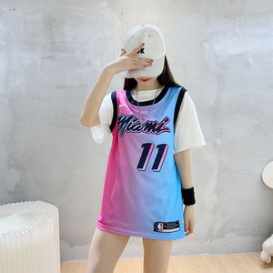 nba热火队韦德3号球衣女宽松外穿新赛季城市版渐变篮球背心女bf风