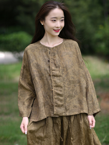 2024原创设计棉麻女装文艺复古丝麻提花半身裙中式民族风衬衫