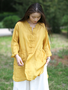 2024夏季原创设计棉麻女装文艺复古中式民族风苎麻衬衫防晒衣上衣