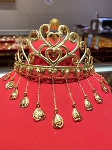 天缘新娘黄金皇冠9999足金爱心金珠婚嫁结婚三金五金纯金头饰好运