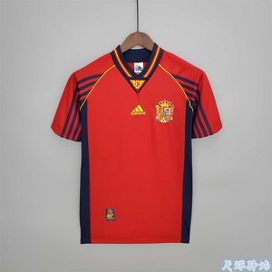 正品Adidas1998西班牙国家队复古球衣10号劳尔21号恩里克足球队服