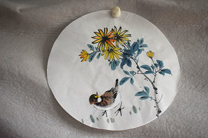 美奇画院四尺八开33*33小品圆面花鸟人物纯手绘必须搭配购买菊花