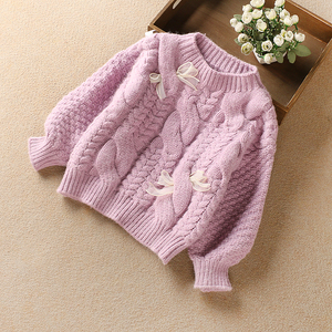 儿童毛衣女童针织衫套头衫秋冬款洋气粗棒针女孩加厚打底衫毛线衣