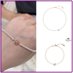 韩国视频代购正品ROSEMONT925银镀金精致时尚水晶珍珠手链项链