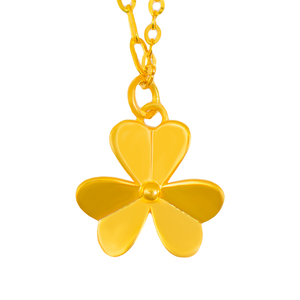 周叔家新款简约时尚锁骨女士小众卡扣999 足金项链三叶草黄金吊坠