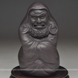 怡趣紫砂 省大师李仁荣黑料面壁达摩高11cm名家宜兴纯全手雕塑茶