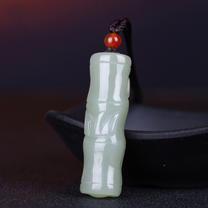 天然和田玉青玉竹节吊坠男女玉石圆柱形竹子挂件节节高升玉坠玉佩