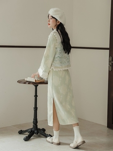 森女日系部落冬季新中式国风少女加绒旗袍连衣裙+保暖马甲套装裙