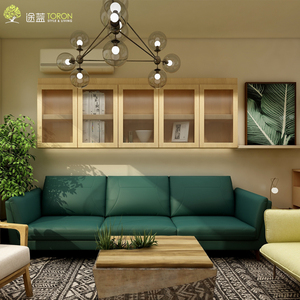 途蓝 实木全屋定制 沙发柜背景墙柜壁柜 北欧现代简约白橡木吊柜