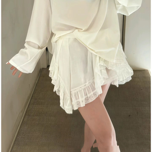 100%亚麻 泡沫短裙2024白法式不规则斜边燕尾半身裙高级感蕾丝裙