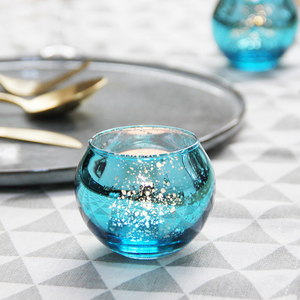 简约晶莹蓝色圆球玻璃烛台浪漫表白装饰灌蜡空杯摆设送电子蜡包邮