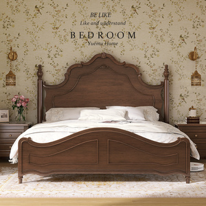 简美风美式实木床现代简约1.5米1.8米双人床复古法式床轻奢主卧床