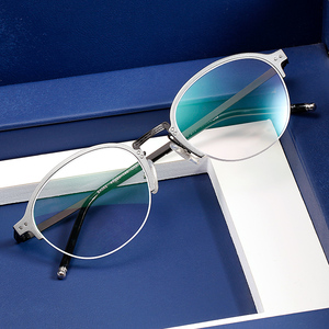 rigo 纯钛眼镜框男半框 复古圆框近视眼镜男 眼镜架超轻配成品