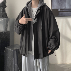假两件宽松男生夹克春秋季ins潮牌港风衣服潮流宽松百搭连帽外套