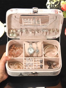 简约小号便携式首饰盒欧式带镜耳钉手表大容量收纳盒化妆品收拾盒