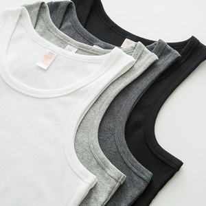 重磅250g咔叽跨栏背心男复古经典修身纯色无袖t恤 打底白色汗衫夏