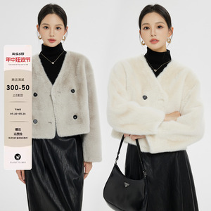TTF极简轻奢 2023年新款韩版皮毛一体大衣冬季气质中长款外套女朝