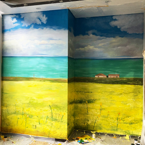 成都墙绘写实风景壁画酒店茶楼背景墙彩绘户外围墙3d立体墙体彩绘