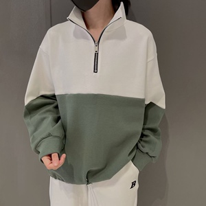 magodo茶马古道立领工装拼接休闲宽松简约显瘦抽绳卫衣