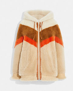 coach/蔻驰 专柜正品秋冬新款女装 拼色皮毛一体连帽卫衣 c8135