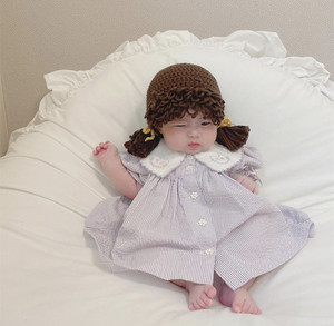 韩版秋冬婴儿针织毛线帽男女小月龄宝宝刘海假发帽可爱拍照网红帽