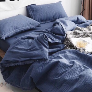 外贸水洗纯棉纯色夹棉床盖被盖空调被夏凉被床上用品四件套
