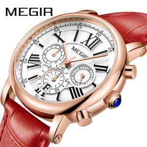 美格尔MEGIR女表复古多功能计时时尚潮流礼品石英真皮手表