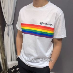 burberry/巴宝莉21新款胸前彩虹印花条纹字母logo短袖t恤男女同款