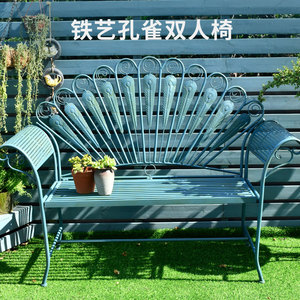 美式铁艺靠背双人长椅户外桌椅庭院公园椅露天室外花园阳台休闲椅