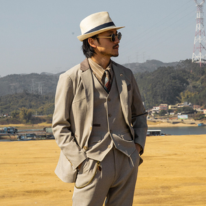 英伦复古雅痞男装时尚商务修身格子西装马甲男士休闲礼服马夹277人