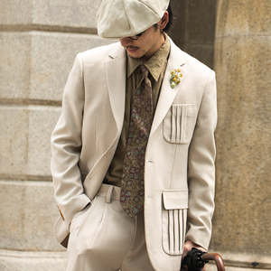 soarin英伦复古小格子西装男 高级感痞帅商务休闲绅士单西服外套