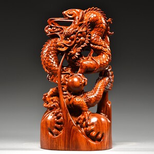 花梨木雕龙摆件木制三合十二生肖木头龙家居客厅装饰开业乔迁送礼