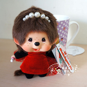 日本正版萌趣趣 monchhichi 蒙奇奇大头红色连衣裙挂件