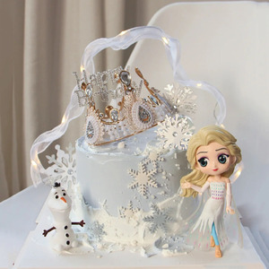 第四代艾莎公主蛋糕装饰卡通冰雪奇缘爱莎玩偶雪宝摆件城堡插件