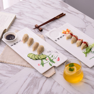 日式陶瓷寿司盘长条盘子创意特色酒店带醋碟菜品装饰摆盘家用餐具