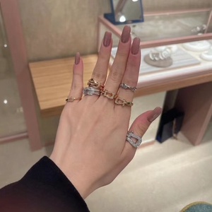 fred/弗雷德force 10马蹄扣18k玫瑰金半镶钻斐登白金指环情侣戒指