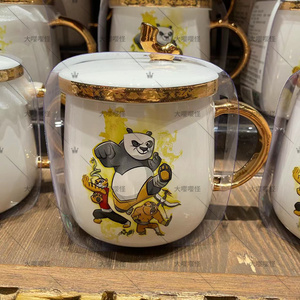 北京环球影城正品折扣代购 功夫熊猫全家福带盖马克杯陶瓷杯380ml