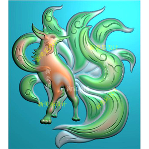 小动物精雕图九尾狐jdp格式九尾狐狸玉雕图狐狸桃花运