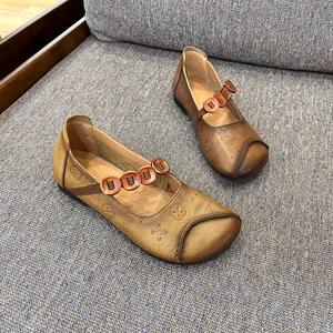 景本色新品个性森系原创手工舒适平底复古百搭偏带休闲女鞋1723