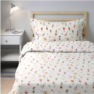 苏州IKEA宜家代购 罗夫拉被套和枕套 白色/花卉图案150x200/50x80