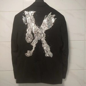 正确版 高街slp风格高密度满鳞大义西服男西装飞鹰单西吸烟装外套